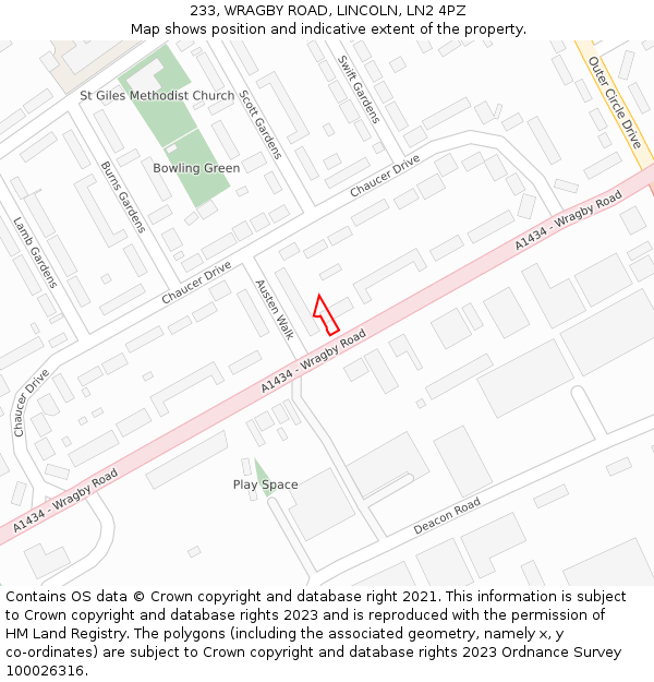 233, WRAGBY ROAD, LINCOLN, LN2 4PZ: Location map and indicative extent of plot
