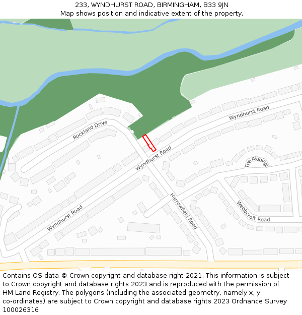 233, WYNDHURST ROAD, BIRMINGHAM, B33 9JN: Location map and indicative extent of plot