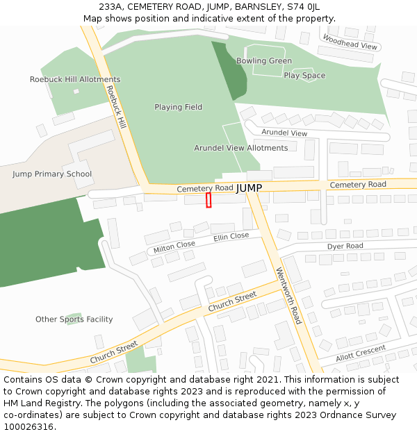 233A, CEMETERY ROAD, JUMP, BARNSLEY, S74 0JL: Location map and indicative extent of plot