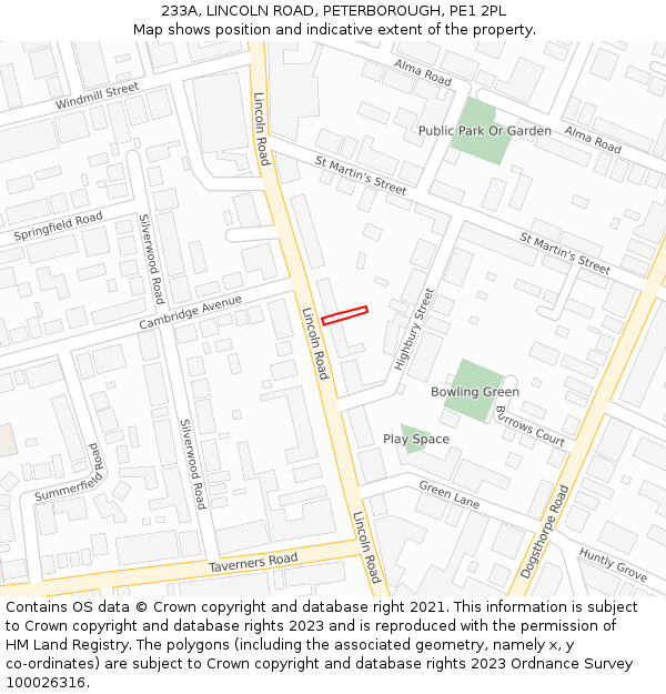 233A, LINCOLN ROAD, PETERBOROUGH, PE1 2PL: Location map and indicative extent of plot