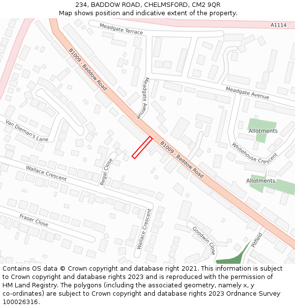 234, BADDOW ROAD, CHELMSFORD, CM2 9QR: Location map and indicative extent of plot