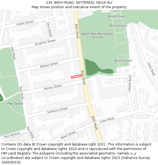 234, BATH ROAD, KETTERING, NN16 9LY: Location map and indicative extent of plot