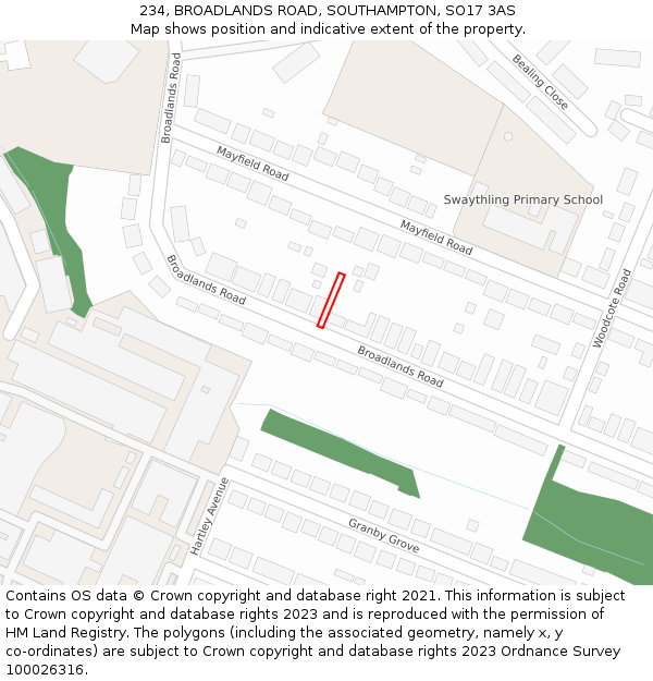 234, BROADLANDS ROAD, SOUTHAMPTON, SO17 3AS: Location map and indicative extent of plot