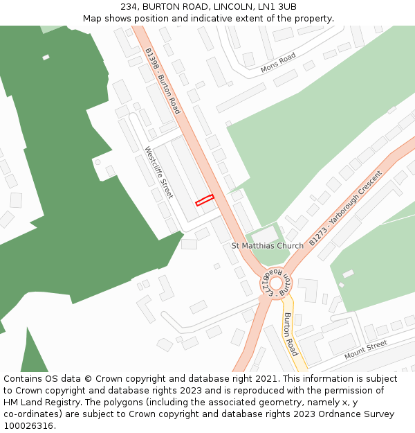 234, BURTON ROAD, LINCOLN, LN1 3UB: Location map and indicative extent of plot