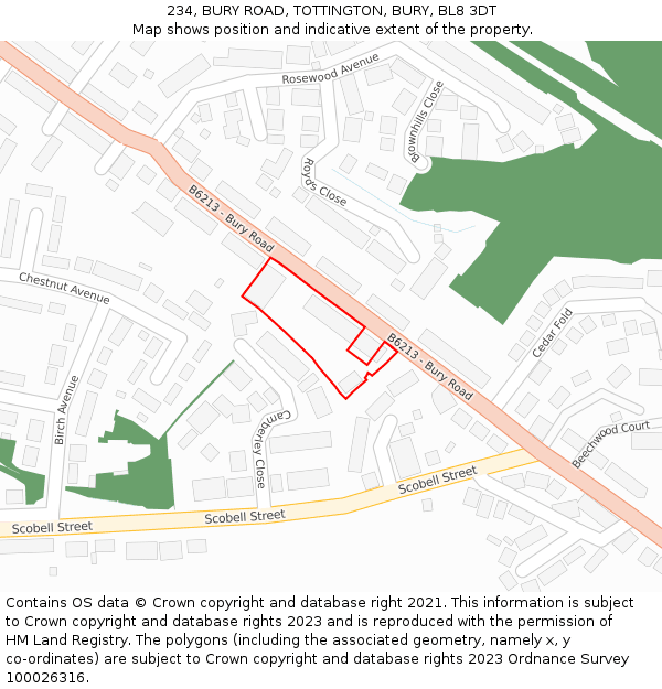 234, BURY ROAD, TOTTINGTON, BURY, BL8 3DT: Location map and indicative extent of plot