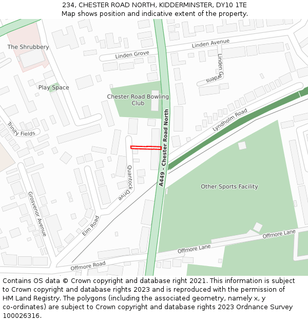 234, CHESTER ROAD NORTH, KIDDERMINSTER, DY10 1TE: Location map and indicative extent of plot