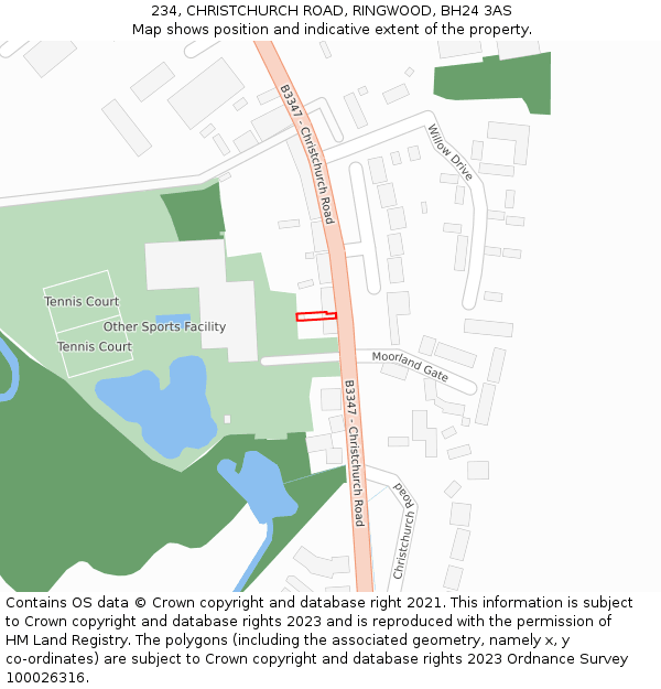 234, CHRISTCHURCH ROAD, RINGWOOD, BH24 3AS: Location map and indicative extent of plot