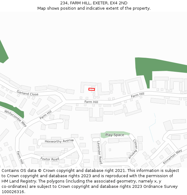 234, FARM HILL, EXETER, EX4 2ND: Location map and indicative extent of plot