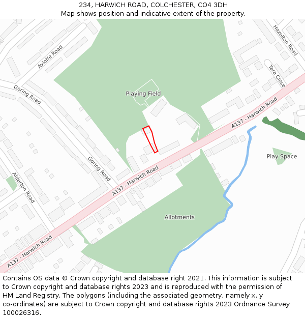 234, HARWICH ROAD, COLCHESTER, CO4 3DH: Location map and indicative extent of plot