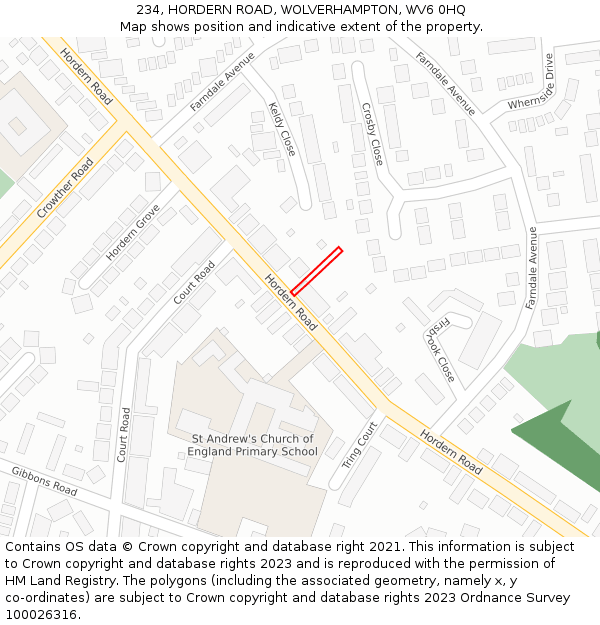 234, HORDERN ROAD, WOLVERHAMPTON, WV6 0HQ: Location map and indicative extent of plot