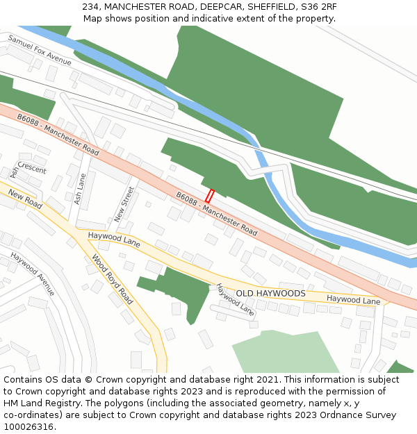 234, MANCHESTER ROAD, DEEPCAR, SHEFFIELD, S36 2RF: Location map and indicative extent of plot