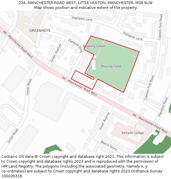 234, MANCHESTER ROAD WEST, LITTLE HULTON, MANCHESTER, M38 9UW: Location map and indicative extent of plot
