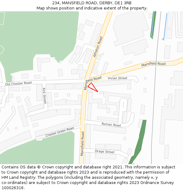 234, MANSFIELD ROAD, DERBY, DE1 3RB: Location map and indicative extent of plot
