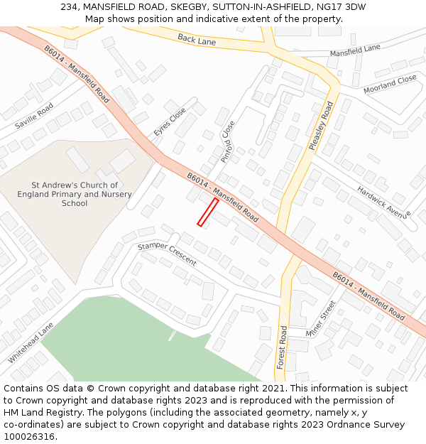 234, MANSFIELD ROAD, SKEGBY, SUTTON-IN-ASHFIELD, NG17 3DW: Location map and indicative extent of plot