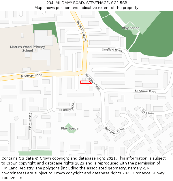234, MILDMAY ROAD, STEVENAGE, SG1 5SR: Location map and indicative extent of plot