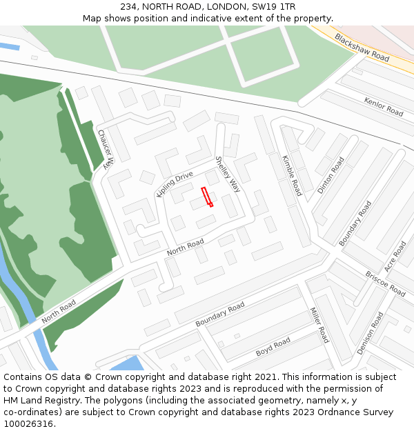 234, NORTH ROAD, LONDON, SW19 1TR: Location map and indicative extent of plot