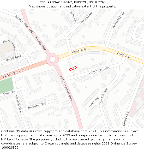 234, PASSAGE ROAD, BRISTOL, BS10 7DN: Location map and indicative extent of plot