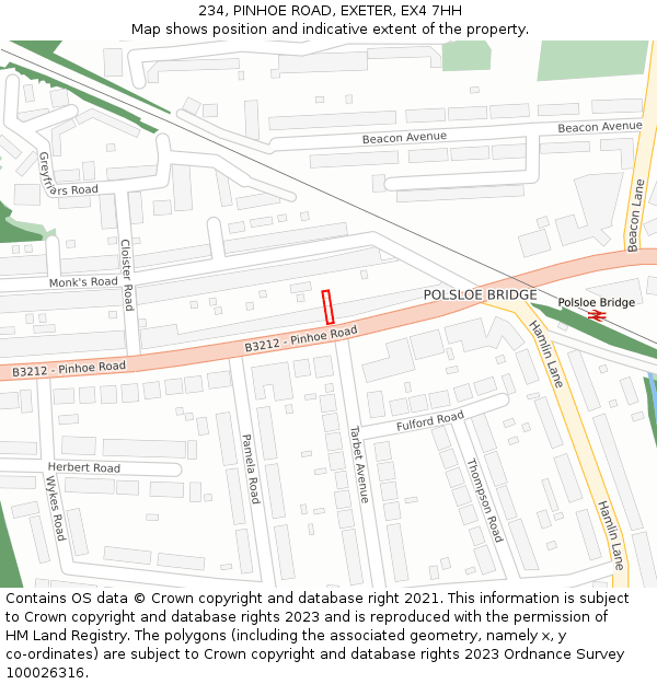 234, PINHOE ROAD, EXETER, EX4 7HH: Location map and indicative extent of plot