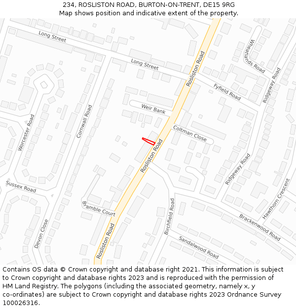 234, ROSLISTON ROAD, BURTON-ON-TRENT, DE15 9RG: Location map and indicative extent of plot