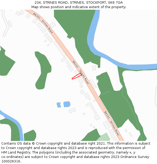 234, STRINES ROAD, STRINES, STOCKPORT, SK6 7GA: Location map and indicative extent of plot