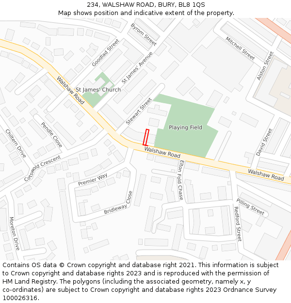 234, WALSHAW ROAD, BURY, BL8 1QS: Location map and indicative extent of plot
