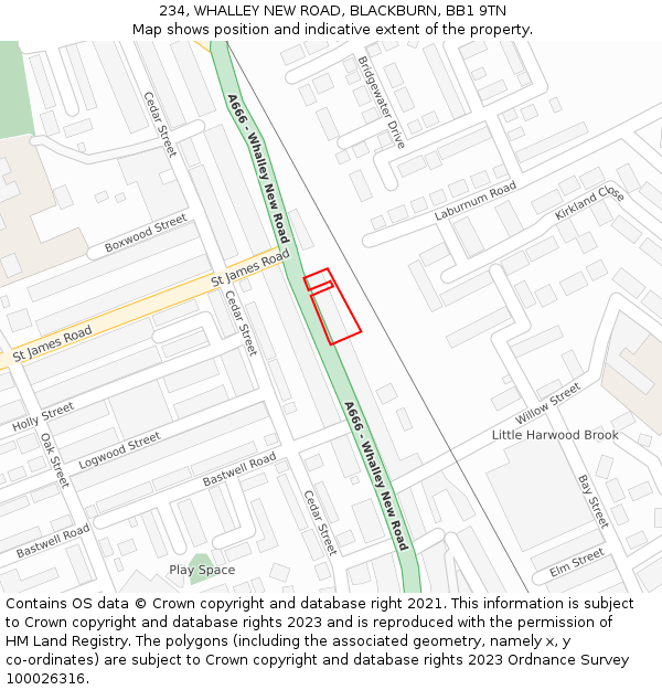 234, WHALLEY NEW ROAD, BLACKBURN, BB1 9TN: Location map and indicative extent of plot