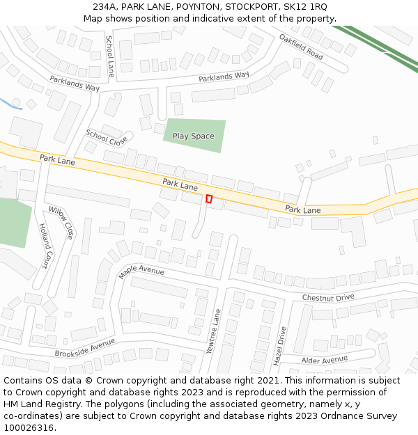 234A, PARK LANE, POYNTON, STOCKPORT, SK12 1RQ: Location map and indicative extent of plot