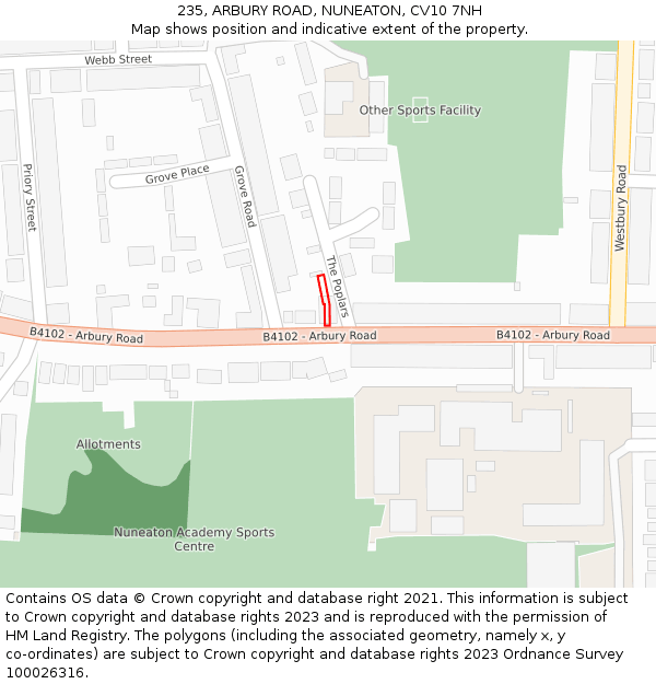 235, ARBURY ROAD, NUNEATON, CV10 7NH: Location map and indicative extent of plot