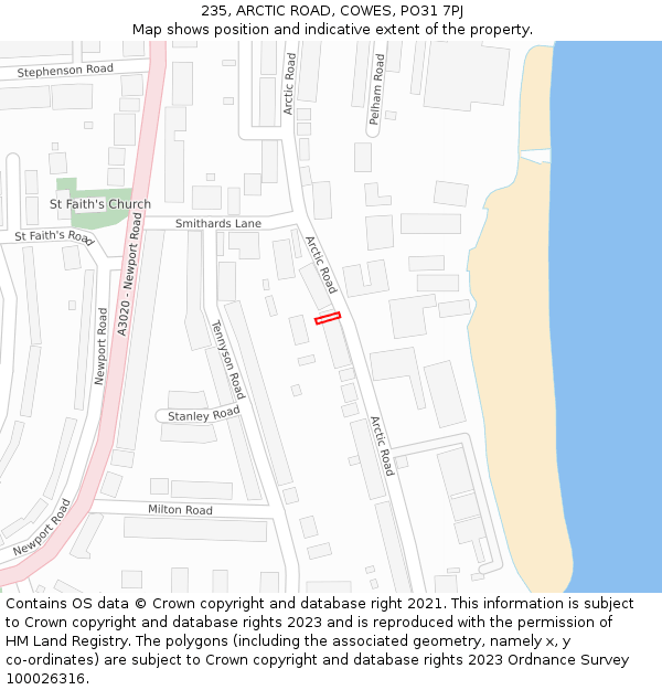 235, ARCTIC ROAD, COWES, PO31 7PJ: Location map and indicative extent of plot