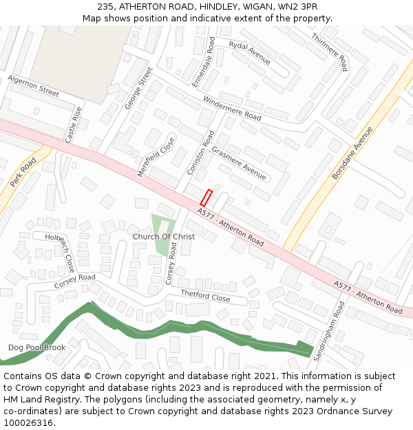 235, ATHERTON ROAD, HINDLEY, WIGAN, WN2 3PR: Location map and indicative extent of plot