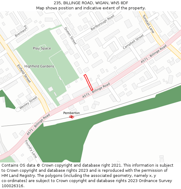 235, BILLINGE ROAD, WIGAN, WN5 8DF: Location map and indicative extent of plot