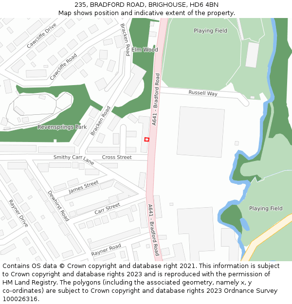 235, BRADFORD ROAD, BRIGHOUSE, HD6 4BN: Location map and indicative extent of plot