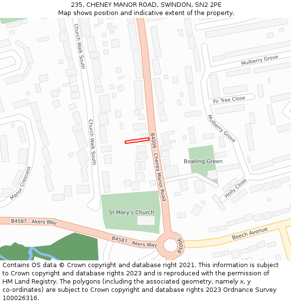 235, CHENEY MANOR ROAD, SWINDON, SN2 2PE: Location map and indicative extent of plot