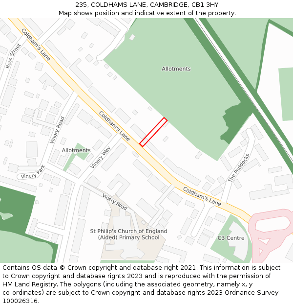 235, COLDHAMS LANE, CAMBRIDGE, CB1 3HY: Location map and indicative extent of plot
