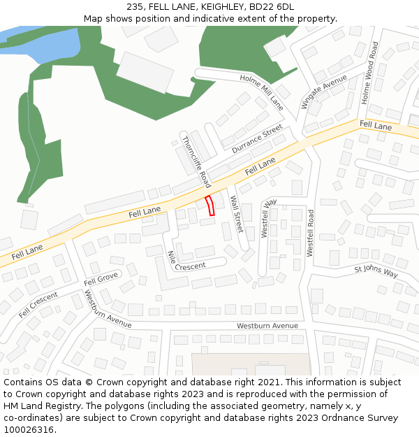 235, FELL LANE, KEIGHLEY, BD22 6DL: Location map and indicative extent of plot