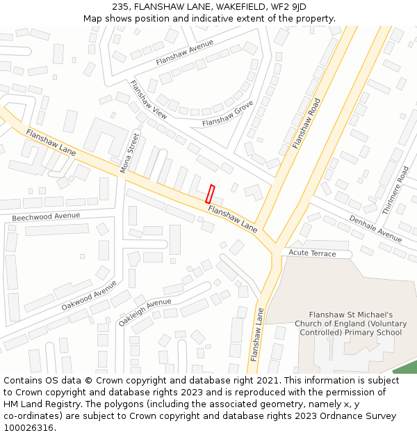 235, FLANSHAW LANE, WAKEFIELD, WF2 9JD: Location map and indicative extent of plot