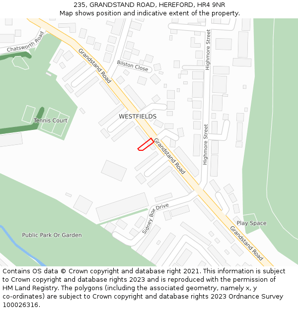 235, GRANDSTAND ROAD, HEREFORD, HR4 9NR: Location map and indicative extent of plot