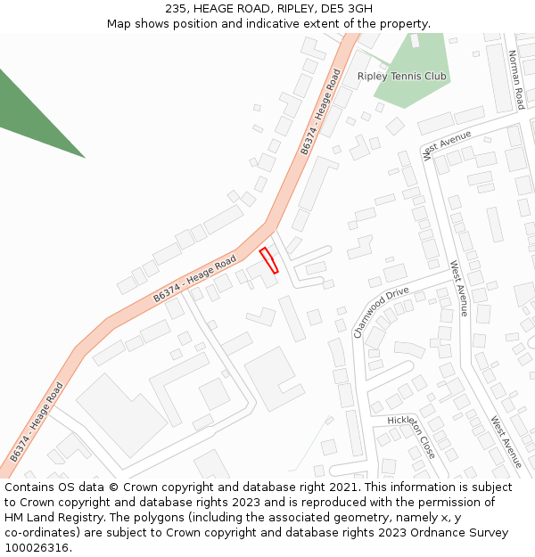 235, HEAGE ROAD, RIPLEY, DE5 3GH: Location map and indicative extent of plot