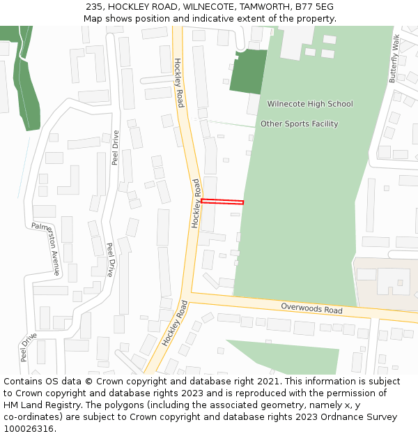 235, HOCKLEY ROAD, WILNECOTE, TAMWORTH, B77 5EG: Location map and indicative extent of plot