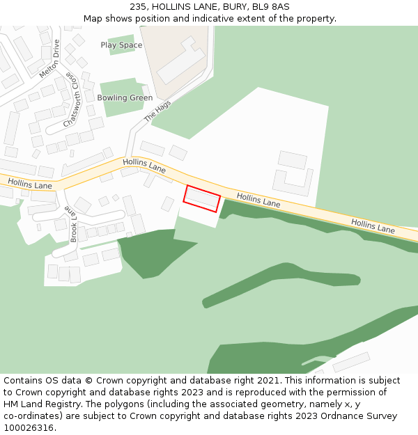235, HOLLINS LANE, BURY, BL9 8AS: Location map and indicative extent of plot