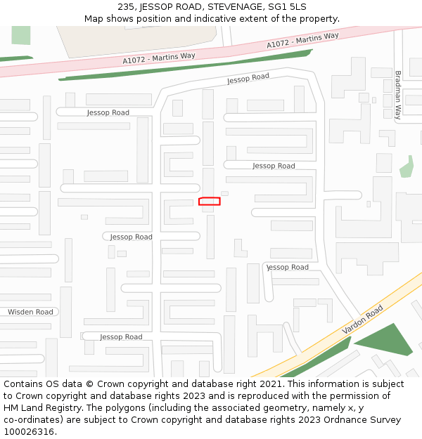 235, JESSOP ROAD, STEVENAGE, SG1 5LS: Location map and indicative extent of plot
