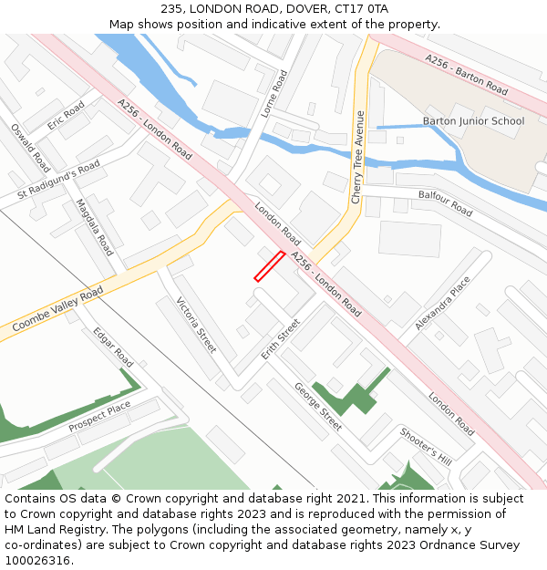 235, LONDON ROAD, DOVER, CT17 0TA: Location map and indicative extent of plot