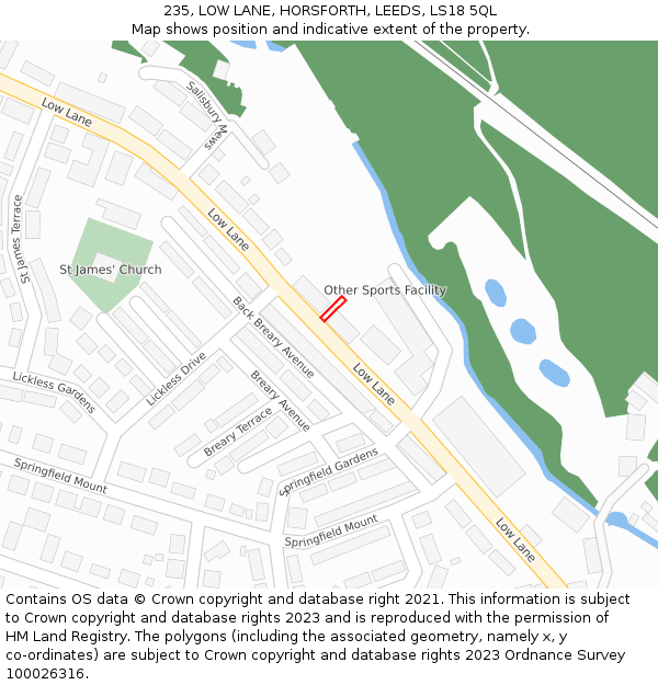 235, LOW LANE, HORSFORTH, LEEDS, LS18 5QL: Location map and indicative extent of plot