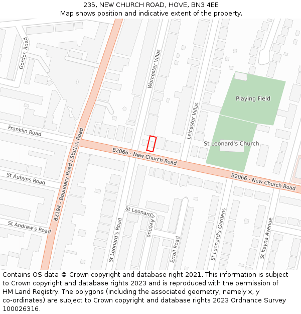 235, NEW CHURCH ROAD, HOVE, BN3 4EE: Location map and indicative extent of plot