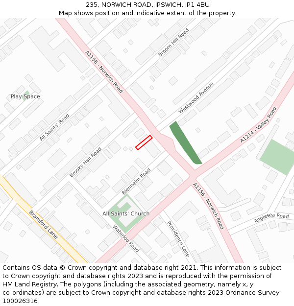 235, NORWICH ROAD, IPSWICH, IP1 4BU: Location map and indicative extent of plot