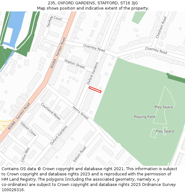 235, OXFORD GARDENS, STAFFORD, ST16 3JG: Location map and indicative extent of plot