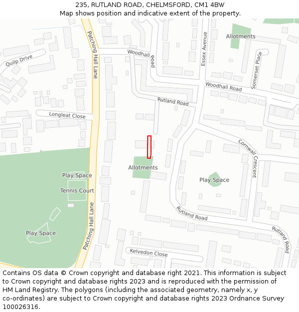 235, RUTLAND ROAD, CHELMSFORD, CM1 4BW: Location map and indicative extent of plot