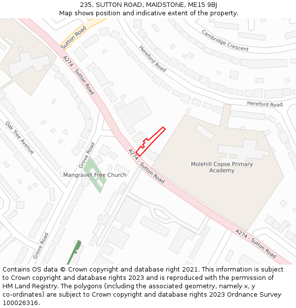 235, SUTTON ROAD, MAIDSTONE, ME15 9BJ: Location map and indicative extent of plot