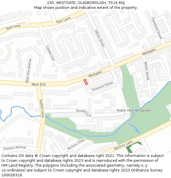 235, WESTGATE, GUISBOROUGH, TS14 6NJ: Location map and indicative extent of plot