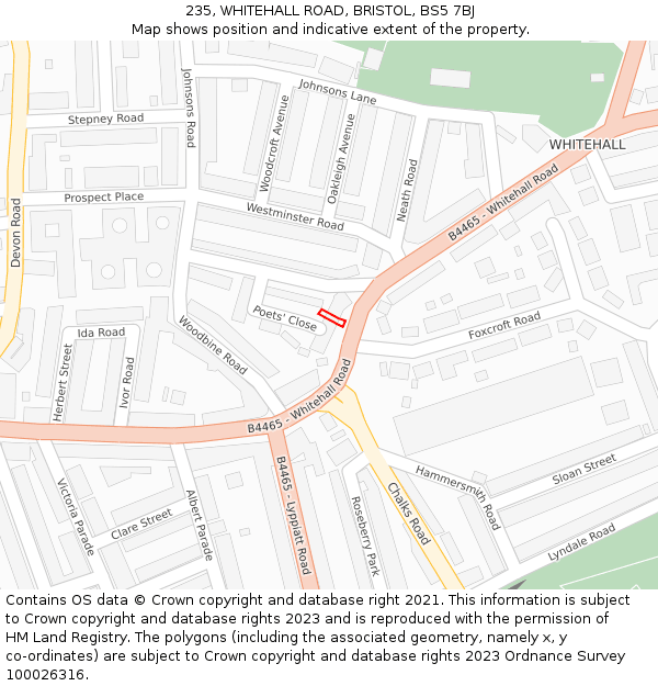 235, WHITEHALL ROAD, BRISTOL, BS5 7BJ: Location map and indicative extent of plot